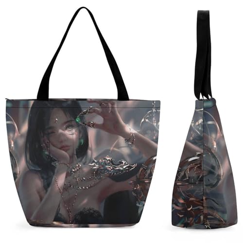 YBQLNP Anime-Mädchen Damen Handtasche Shopper Umhängetasche Schultertasche Tragetasche Mit Reißverschluss 28.5x18x32.5cm von YBQLNP