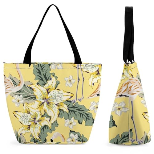 YBQLNP Aquarell-Flamingo Damen Handtasche Shopper Umhängetasche Schultertasche Tragetasche Mit Reißverschluss 28.5x18x32.5cm von YBQLNP
