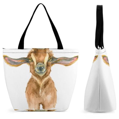 YBQLNP Aquarellziege Damen Handtasche Shopper Umhängetasche Schultertasche Tragetasche Mit Reißverschluss 28.5x18x32.5cm von YBQLNP
