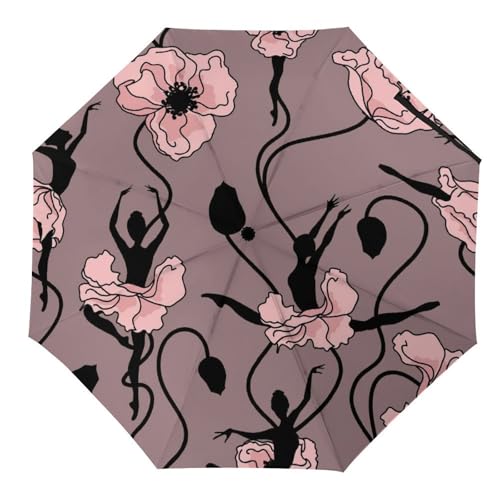 YBQLNP Automatischer Regenschirm Ballett-Mädchen Taschenschirm Winddicht Sturmfest Für Herren Damen Teenager von YBQLNP