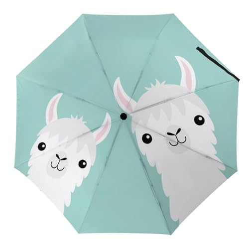 YBQLNP Automatischer Regenschirm Niedliches Weißes Alpaka Taschenschirm Winddicht Sturmfest Für Herren Damen Teenager von YBQLNP