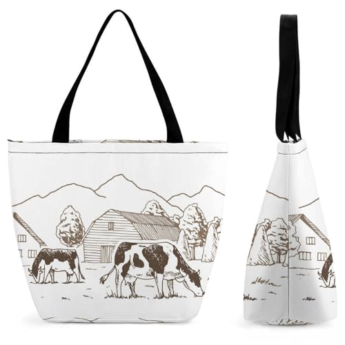 YBQLNP Bauernhof Kuh Damen Handtasche Shopper Umhängetasche Schultertasche Tragetasche Mit Reißverschluss 28.5x18x32.5cm von YBQLNP