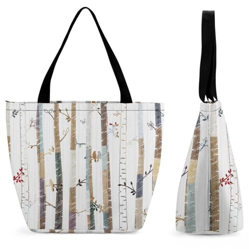 YBQLNP Baum Und Vogel Damen Handtasche Shopper Umhängetasche Schultertasche Tragetasche Mit Reißverschluss 28.5x18x32.5cm von YBQLNP