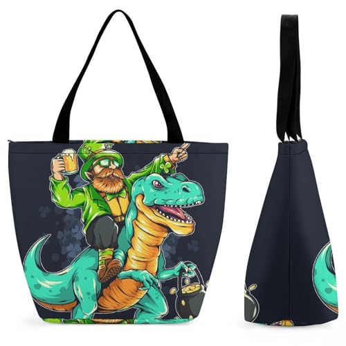 YBQLNP Bier-Dinosaurier Damen Handtasche Shopper Umhängetasche Schultertasche Tragetasche Mit Reißverschluss 28.5x18x32.5cm von YBQLNP