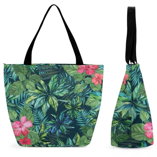 YBQLNP Blätter Und Blumen Damen Handtasche Shopper Umhängetasche Schultertasche Tragetasche Mit Reißverschluss 28.5x18x32.5cm von YBQLNP