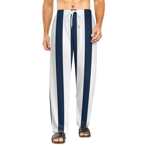 YBQLNP Blau-Weiße Streifen Damen Pyjamahose Lounge Bottoms Schlafanzughose Lang Schlafhose Mit Kordelzug XXL von YBQLNP