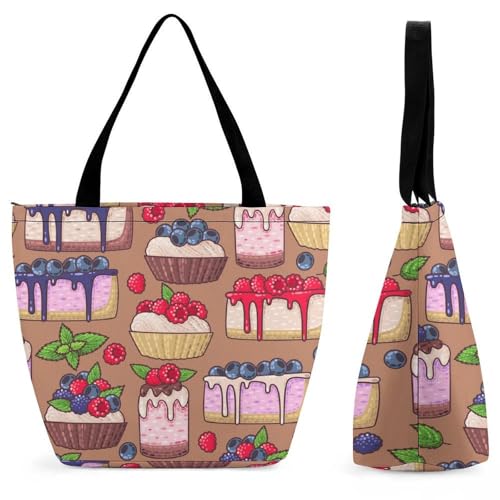 YBQLNP Blaubeere Erdbeere Damen Handtasche Shopper Umhängetasche Schultertasche Tragetasche Mit Reißverschluss 28.5x18x32.5cm von YBQLNP