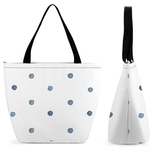 YBQLNP Blaue Punkte Damen Handtasche Shopper Umhängetasche Schultertasche Tragetasche Mit Reißverschluss 28.5x18x32.5cm von YBQLNP