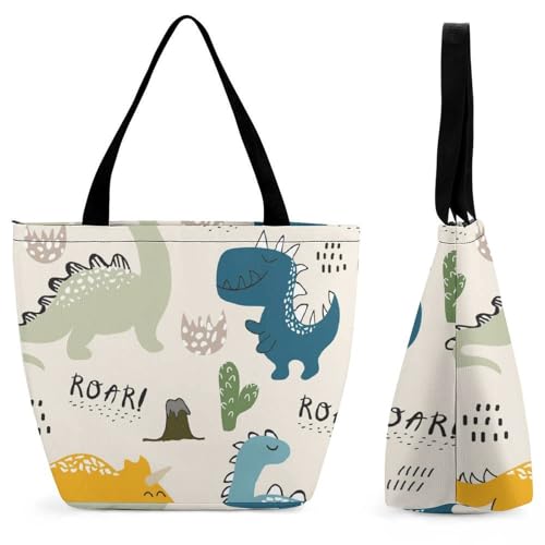 YBQLNP Blauer Dinosaurier Damen Handtasche Shopper Umhängetasche Schultertasche Tragetasche Mit Reißverschluss 28.5x18x32.5cm von YBQLNP