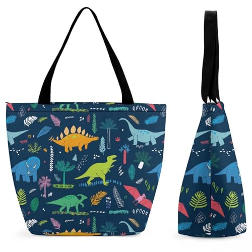 YBQLNP Blauer Dinosaurier Damen Handtasche Shopper Umhängetasche Schultertasche Tragetasche Mit Reißverschluss 28.5x18x32.5cm von YBQLNP