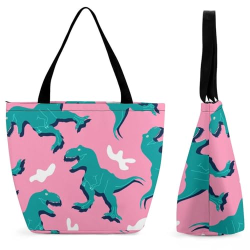 YBQLNP Blauer Dinosaurier Damen Handtasche Shopper Umhängetasche Schultertasche Tragetasche Mit Reißverschluss 28.5x18x32.5cm von YBQLNP