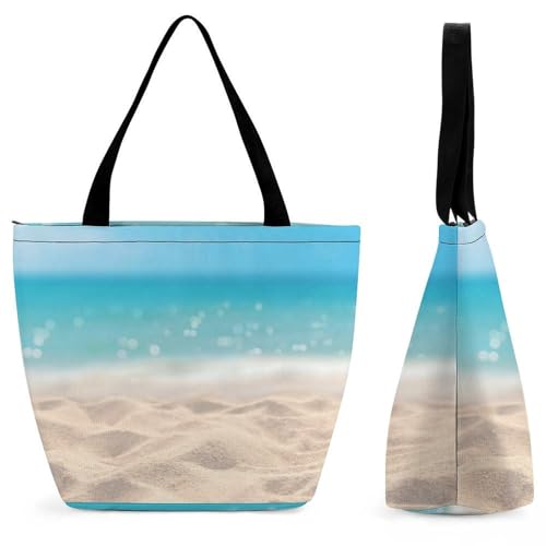 YBQLNP Blauer Ozean Strand Damen Handtasche Shopper Umhängetasche Schultertasche Tragetasche Mit Reißverschluss 28.5x18x32.5cm von YBQLNP