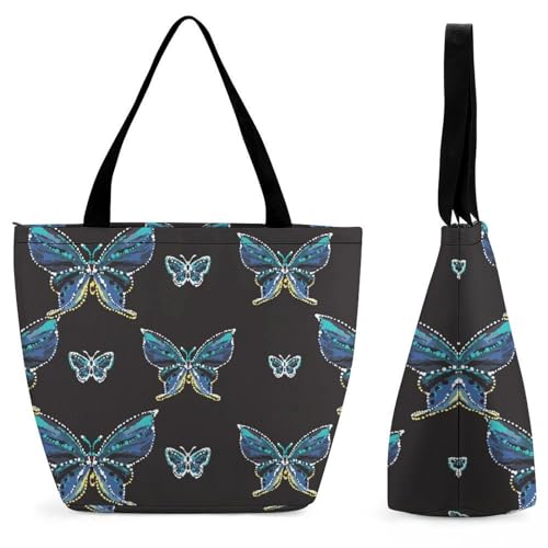 YBQLNP Blauer Schmetterling Damen Handtasche Shopper Umhängetasche Schultertasche Tragetasche Mit Reißverschluss 28.5x18x32.5cm YBQLNP Blauer Schmetterling Damen Handtasche Shopper Umhängetasche Schultertasche Tragetasche Mit Reißverschluss 28.5x18x32.5cm von YBQLNP