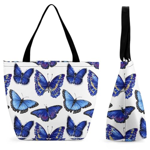 YBQLNP Blauer Schmetterling Damen Handtasche Shopper Umhängetasche Schultertasche Tragetasche Mit Reißverschluss 28.5x18x32.5cm YBQLNP Blauer Schmetterling Damen Handtasche Shopper Umhängetasche Schultertasche Tragetasche Mit Reißverschluss 28.5x18x32.5cm von YBQLNP