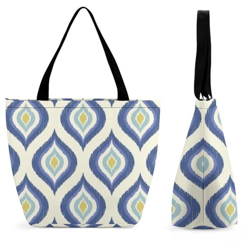 YBQLNP Blaues Blumenmuster Damen Handtasche Shopper Umhängetasche Schultertasche Tragetasche Mit Reißverschluss 28.5x18x32.5cm von YBQLNP