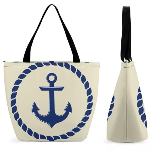 YBQLNP Blaues Nautisches Motiv Damen Handtasche Shopper Umhängetasche Schultertasche Tragetasche Mit Reißverschluss 28.5x18x32.5cm von YBQLNP