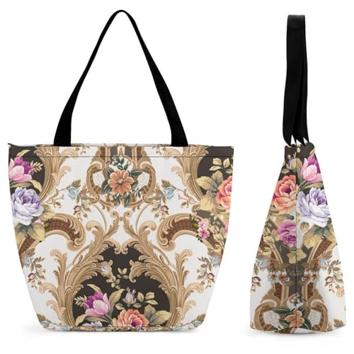 YBQLNP Blumen Damen Handtasche Shopper Umhängetasche Schultertasche Tragetasche Mit Reißverschluss 28.5x18x32.5cm von YBQLNP
