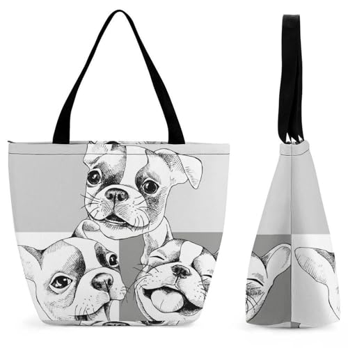 YBQLNP Bulldogge Damen Handtasche Shopper Umhängetasche Schultertasche Tragetasche Mit Reißverschluss 28.5x18x32.5cm von YBQLNP
