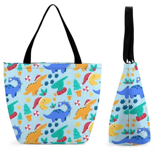 YBQLNP Bunter Dinosaurier Damen Handtasche Shopper Umhängetasche Schultertasche Tragetasche Mit Reißverschluss 28.5x18x32.5cm von YBQLNP