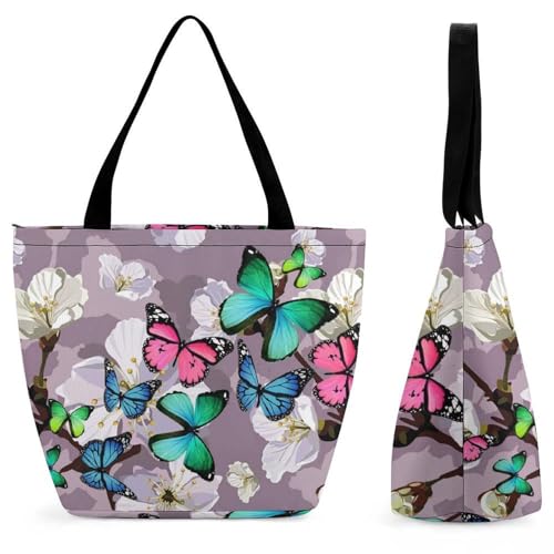 YBQLNP Bunter Schmetterling Damen Handtasche Shopper Umhängetasche Schultertasche Tragetasche Mit Reißverschluss 28.5x18x32.5cm von YBQLNP