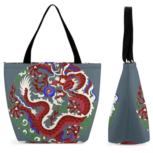 YBQLNP Chinesischer Drache Damen Handtasche Shopper Umhängetasche Schultertasche Tragetasche Mit Reißverschluss 28.5x18x32.5cm YBQLNP Chinesischer Drache Damen Handtasche Shopper Umhängetasche Schultertasche Tragetasche Mit Reißverschluss 28.5x18x32.5cm von YBQLNP