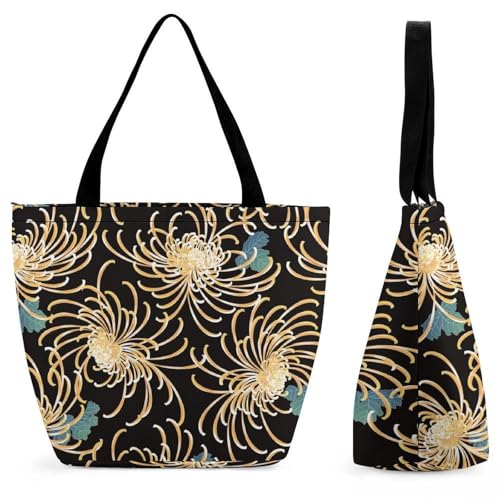 YBQLNP Chrysantheme Damen Handtasche Shopper Umhängetasche Schultertasche Tragetasche Mit Reißverschluss 28.5x18x32.5cm von YBQLNP