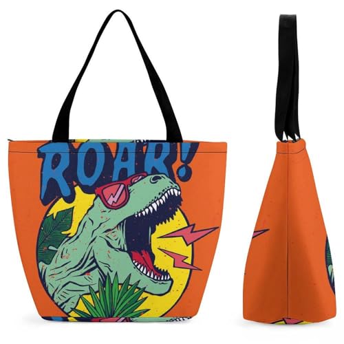 YBQLNP Cooler Dinosaurier Damen Handtasche Shopper Umhängetasche Schultertasche Tragetasche Mit Reißverschluss 28.5x18x32.5cm von YBQLNP