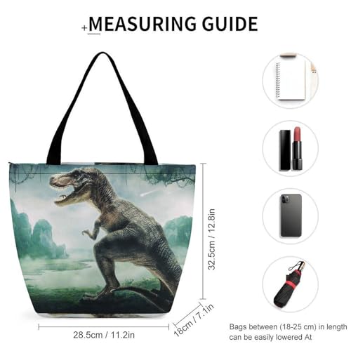 YBQLNP Dinosaurier Damen Handtasche Shopper Umhängetasche Schultertasche Tragetasche Mit Reißverschluss 28.5x18x32.5cm von YBQLNP