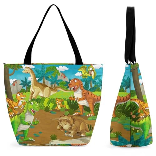 YBQLNP Dinosaurier Damen Handtasche Shopper Umhängetasche Schultertasche Tragetasche Mit Reißverschluss 28.5x18x32.5cm von YBQLNP