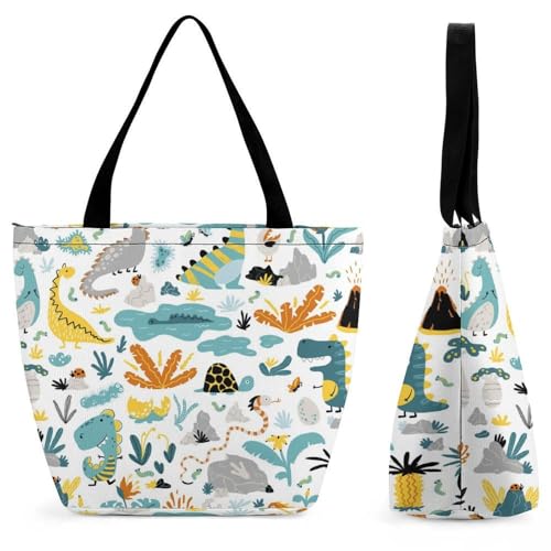 YBQLNP Dinosaurier Damen Handtasche Shopper Umhängetasche Schultertasche Tragetasche Mit Reißverschluss 28.5x18x32.5cm von YBQLNP