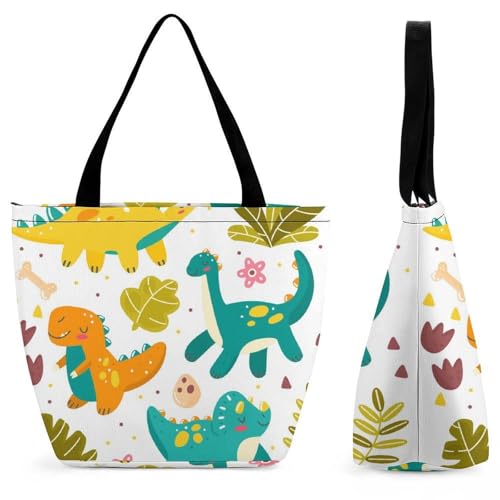 YBQLNP Dinosaurier Damen Handtasche Shopper Umhängetasche Schultertasche Tragetasche Mit Reißverschluss 28.5x18x32.5cm von YBQLNP