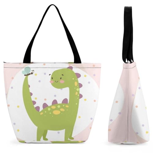 YBQLNP Dinosaurier Schmetterling Damen Handtasche Shopper Umhängetasche Schultertasche Tragetasche Mit Reißverschluss 28.5x18x32.5cm von YBQLNP