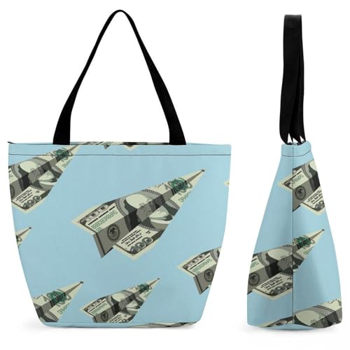 YBQLNP Dollar-Flugzeug Damen Handtasche Shopper Umhängetasche Schultertasche Tragetasche Mit Reißverschluss 28.5x18x32.5cm von YBQLNP