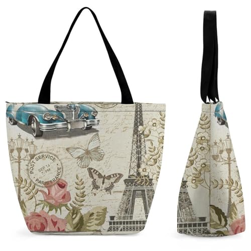 YBQLNP Eiffelturm Blumen Damen Handtasche Shopper Umhängetasche Schultertasche Tragetasche Mit Reißverschluss 28.5x18x32.5cm YBQLNP Eiffelturm Blumen Damen Handtasche Shopper Umhängetasche Schultertasche Tragetasche Mit Reißverschluss 28.5x18x32.5cm von YBQLNP