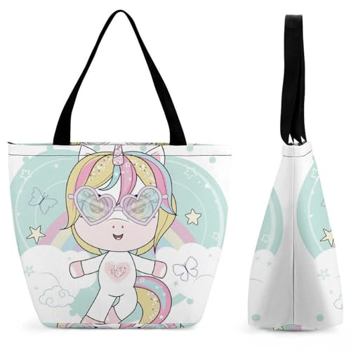 YBQLNP Einhorn Damen Handtasche Shopper Umhängetasche Schultertasche Tragetasche Mit Reißverschluss 28.5x18x32.5cm von YBQLNP