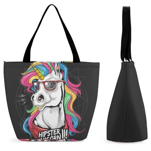 YBQLNP Einhorn Damen Handtasche Shopper Umhängetasche Schultertasche Tragetasche Mit Reißverschluss 28.5x18x32.5cm von YBQLNP