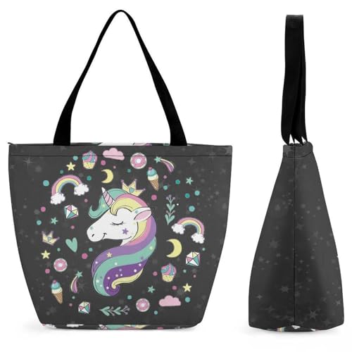 YBQLNP Einhorn-Eiscreme Damen Handtasche Shopper Umhängetasche Schultertasche Tragetasche Mit Reißverschluss 28.5x18x32.5cm von YBQLNP