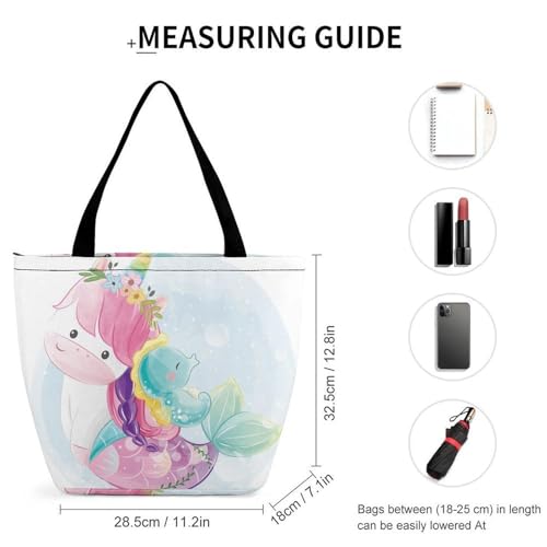 YBQLNP Einhorn Meerjungfrau Damen Handtasche Shopper Umhängetasche Schultertasche Tragetasche Mit Reißverschluss 28.5x18x32.5cm von YBQLNP