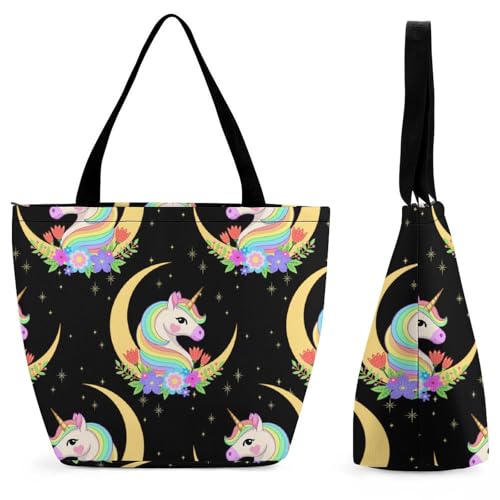 YBQLNP Einhorn Mond Damen Handtasche Shopper Umhängetasche Schultertasche Tragetasche Mit Reißverschluss 28.5x18x32.5cm von YBQLNP