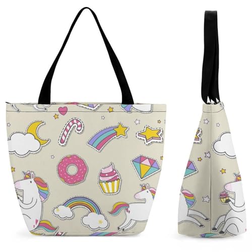 YBQLNP Einhorn Regenbogen Damen Handtasche Shopper Umhängetasche Schultertasche Tragetasche Mit Reißverschluss 28.5x18x32.5cm von YBQLNP