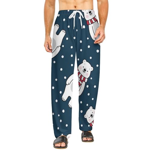 YBQLNP Eisbär Damen Pyjamahose Lounge Bottoms Schlafanzughose Lang Schlafhose Mit Kordelzug XXL von YBQLNP