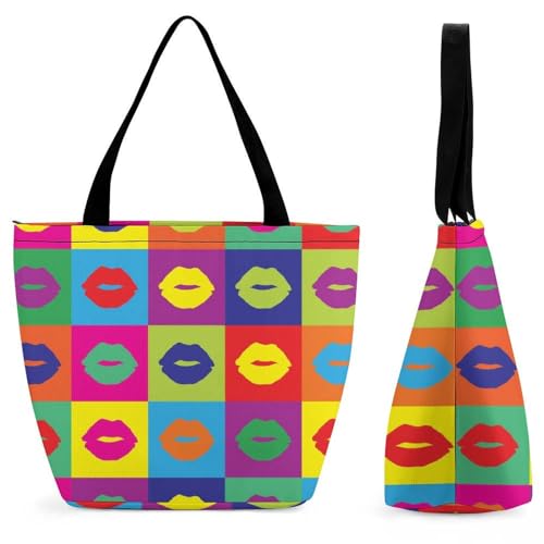 YBQLNP Farbe Karierte Lippen Damen Handtasche Shopper Umhängetasche Schultertasche Tragetasche Mit Reißverschluss 28.5x18x32.5cm YBQLNP Farbe Karierte Lippen Damen Handtasche Shopper Umhängetasche Schultertasche Tragetasche Mit Reißverschluss 28.5x18x32.5cm von YBQLNP