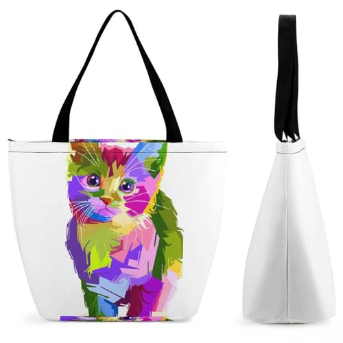 YBQLNP Farbe Katze Damen Handtasche Shopper Umhängetasche Schultertasche Tragetasche Mit Reißverschluss 28.5x18x32.5cm YBQLNP Farbe Katze Damen Handtasche Shopper Umhängetasche Schultertasche Tragetasche Mit Reißverschluss 28.5x18x32.5cm von YBQLNP