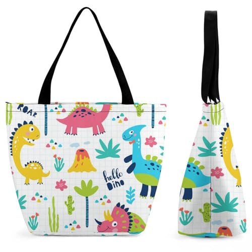 YBQLNP Farbige Dinosaurier Damen Handtasche Shopper Umhängetasche Schultertasche Tragetasche Mit Reißverschluss 28.5x18x32.5cm von YBQLNP