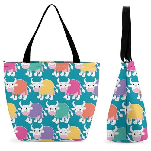 YBQLNP Farbige Kuh Damen Handtasche Shopper Umhängetasche Schultertasche Tragetasche Mit Reißverschluss 28.5x18x32.5cm von YBQLNP