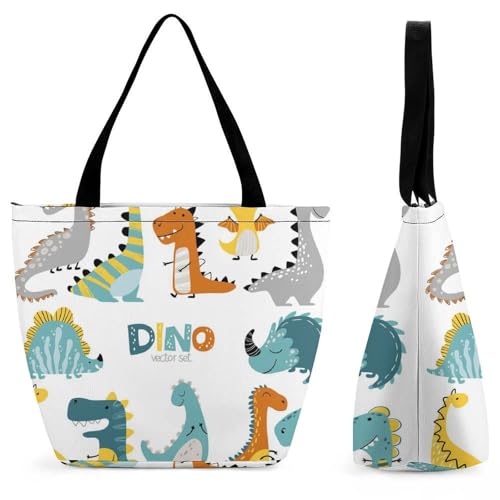 YBQLNP Farbiger Dinosaurier Damen Handtasche Shopper Umhängetasche Schultertasche Tragetasche Mit Reißverschluss 28.5x18x32.5cm von YBQLNP