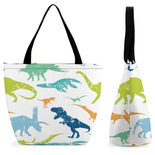 YBQLNP Farbiger Dinosaurier Damen Handtasche Shopper Umhängetasche Schultertasche Tragetasche Mit Reißverschluss 28.5x18x32.5cm von YBQLNP