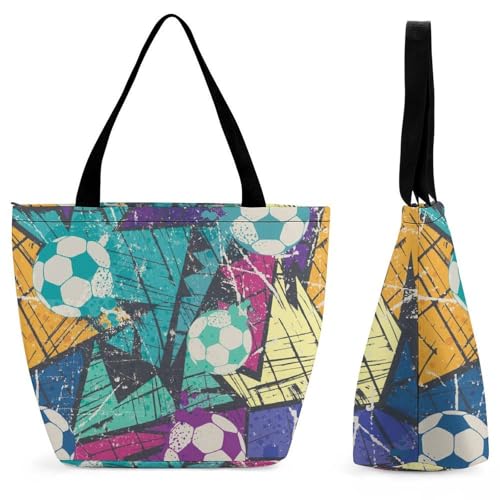 YBQLNP Farbiger Fußball Damen Handtasche Shopper Umhängetasche Schultertasche Tragetasche Mit Reißverschluss 28.5x18x32.5cm von YBQLNP