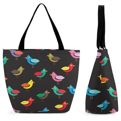 YBQLNP Farbiger Vogel Damen Handtasche Shopper Umhängetasche Schultertasche Tragetasche Mit Reißverschluss 28.5x18x32.5cm von YBQLNP