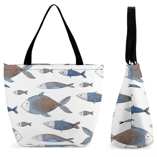 YBQLNP Fisch-Aquarell Damen Handtasche Shopper Umhängetasche Schultertasche Tragetasche Mit Reißverschluss 28.5x18x32.5cm von YBQLNP